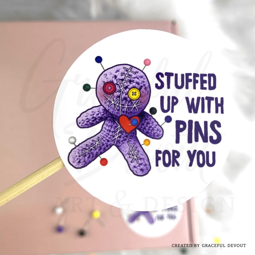 Stuffed Up With Pins For You - 2" (inches) (48ct.) Stickers - Picture 2 of 5